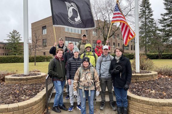 BSU students recognize Veterans Day with a ruck march through downtown Bemidji