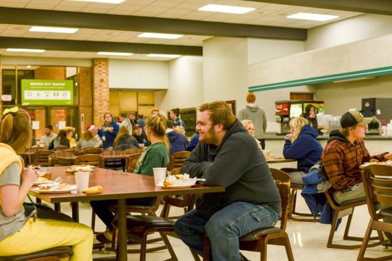 Students enjoy a free meal at the Late Night Study Breakfast on Dec. 6