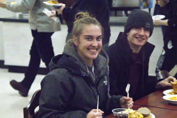 Students enjoy a free meal at the Late Night Study Breakfast on Dec. 6