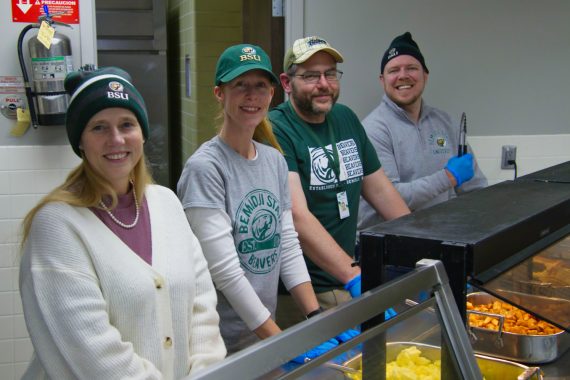 BSU faculty and staff serve students during the Late Night Study Breakfast on Dec. 5