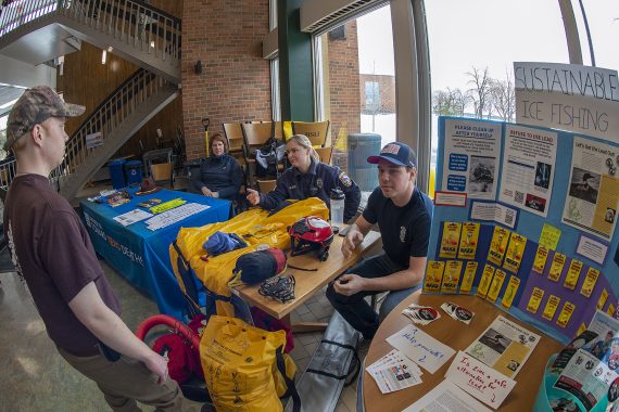 BSU students attend an ice fishing seminar on January 18 in BSU's Lakeside Food Court