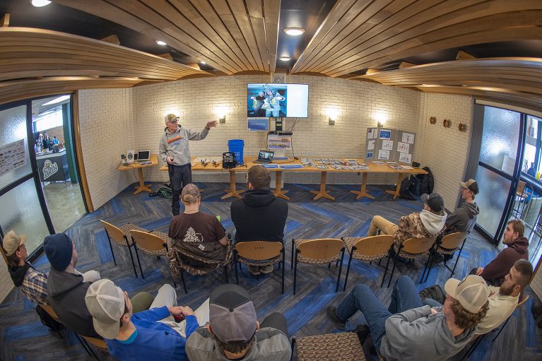 Dick Beardsley presents at an ice fishing seminar on January 18 