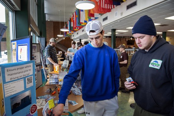 BSU students attend an ice fishing seminar on January 18 in BSU's Lakeside Food Court