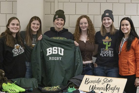 Members of BSU's women's rugby team at the Beaver Organization Bash on Thursday, January 26