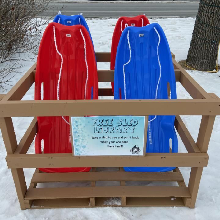 Sleds available at Library Park in Bemidji