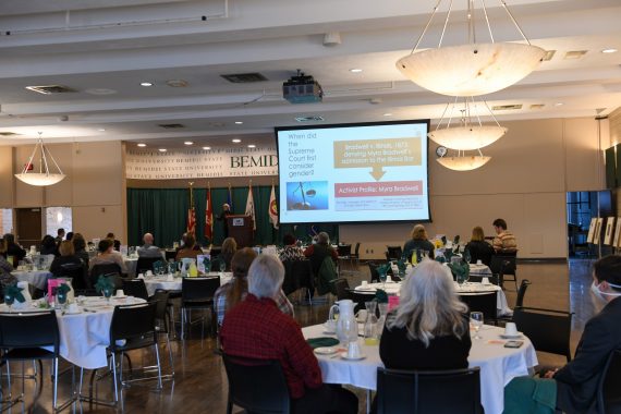 Dr. Maria Bevacqua, professor of gender and women’s studies at Minnesota State University Mankato, speaks to attendees