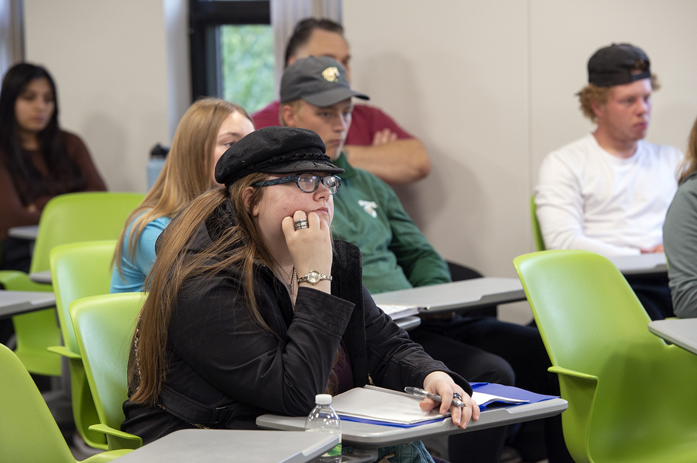 A student sits in a classroom at Bemidji State University