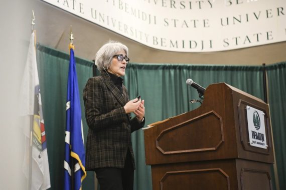 Dr. Maria Bevacqua speaks during a BSU Women's History Month event