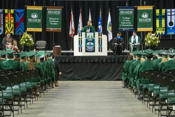 BSU President John Hoffman speaks to attendees of BSU's commencement ceremony