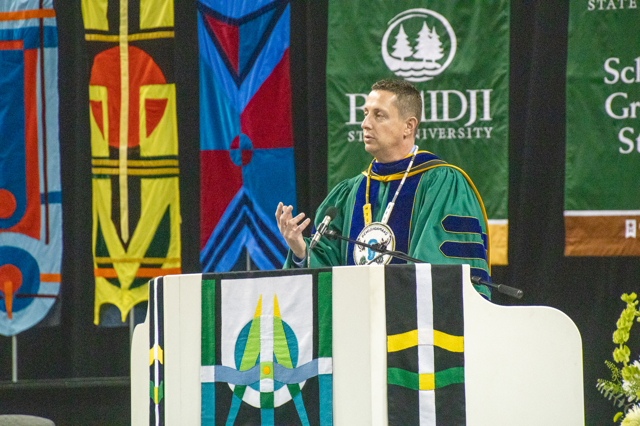 President John Hoffman speaks during commencement