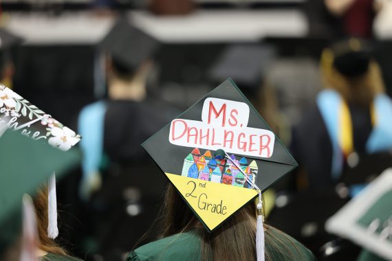 A graduation cap decorated with the words "Mr. Dahlager"