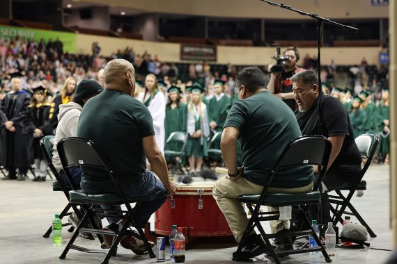 A drum circle was a part of the BSU commencement ceremony