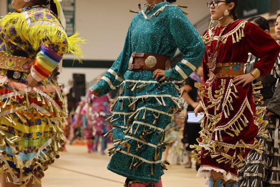 A photo of an American Indian dancer at the powwow