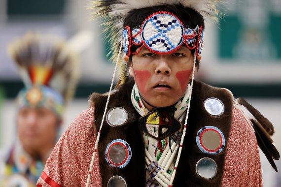 A photo of an American Indian dancer