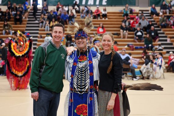 BSU President John Hoffman poses for a photo with Dr. John Gonzalez and Erika Bailey Johnson