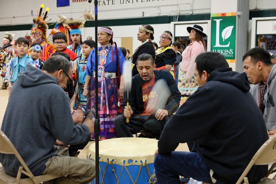 An image of American Indian drummers taken during BSU's 50th Powwow