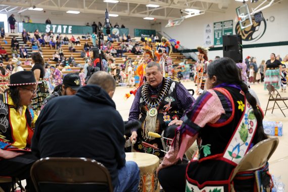 An image of American Indian drummers taken during BSU's 50th Powwow