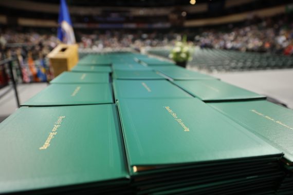 A stack of diplomas