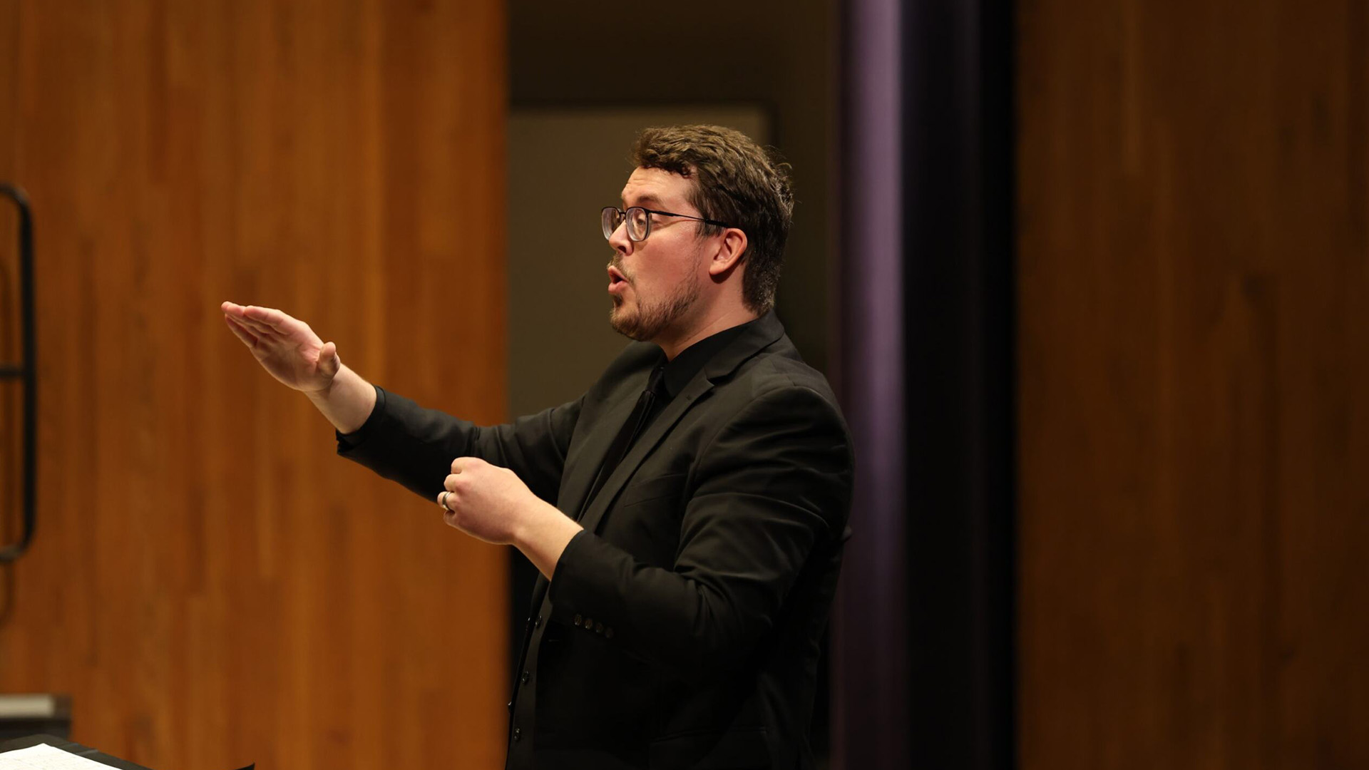 Dr. Isaac Lovdahl conducts during BSU's fall 2024 Carl O. Thompson recital.