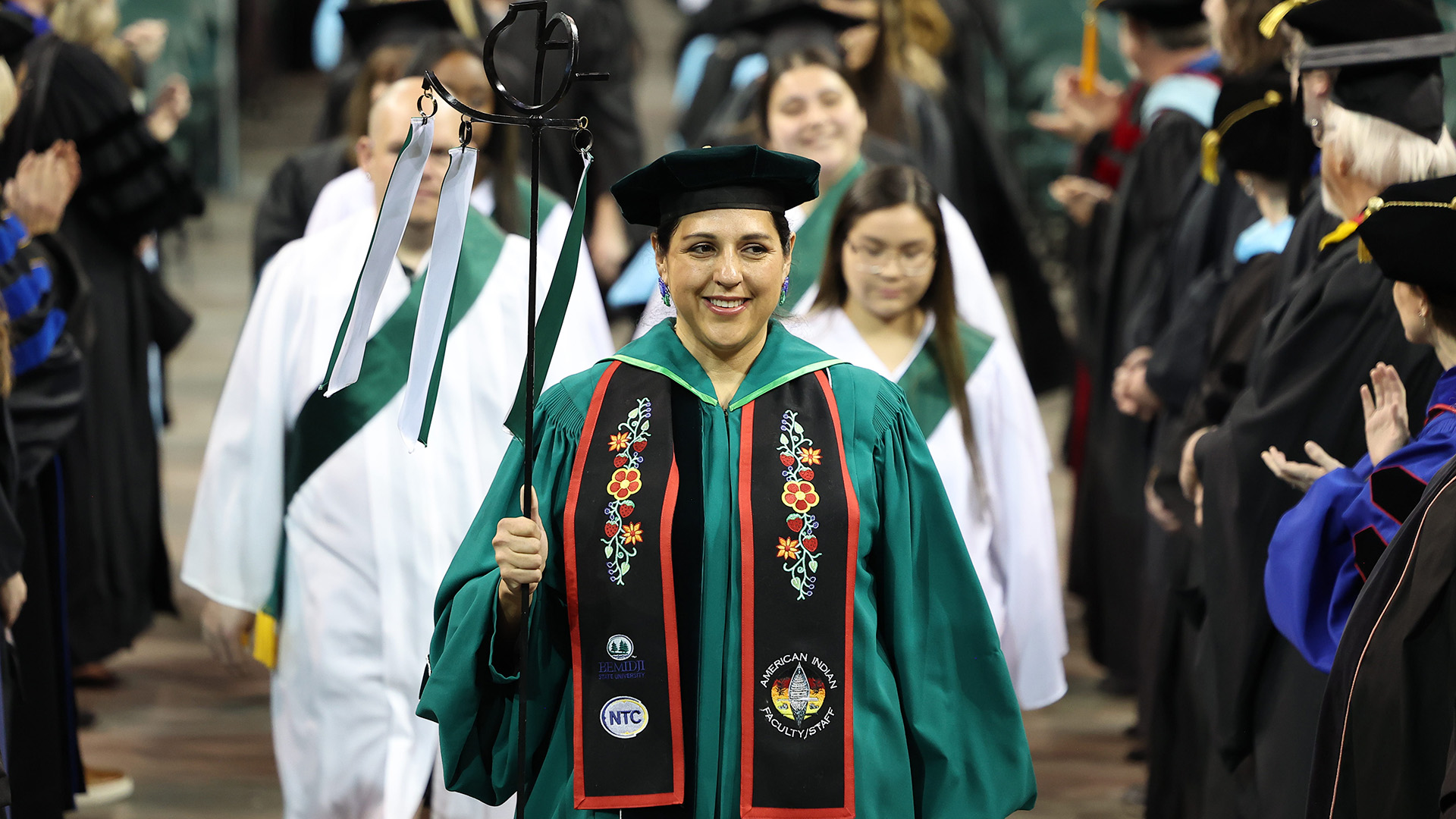 BSU Marshall Dr. Veronica Veaux leads the processional at the university's 107th commencement in 2026.