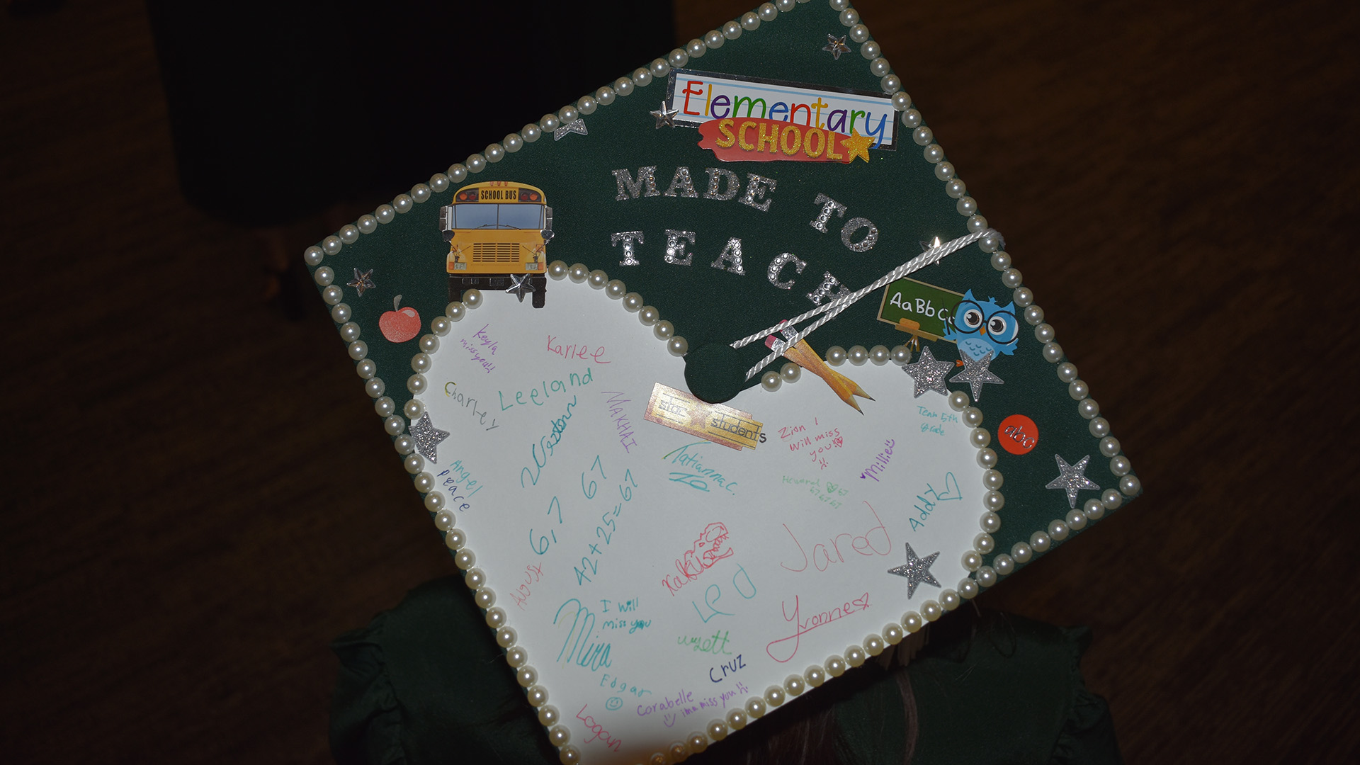 A decorated mortar board at BSU's 107th Commencement, May 8, 2026.