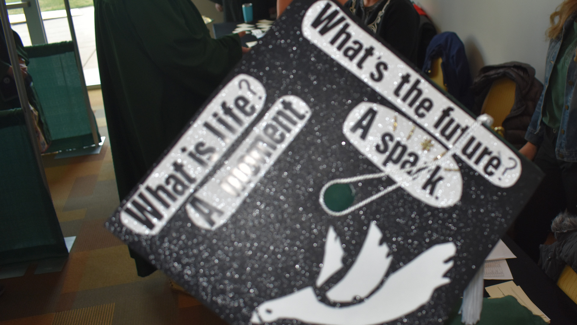 A decorated mortar board at BSU's 107th Commencement, May 8, 2026.