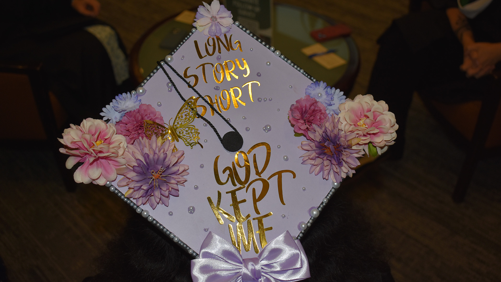 A decorated mortar board at BSU's 107th Commencement, May 8, 2026.