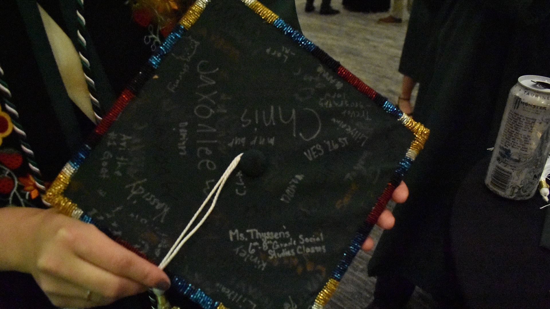 A decorated mortar board at BSU's 107th Commencement, May 8, 2026.