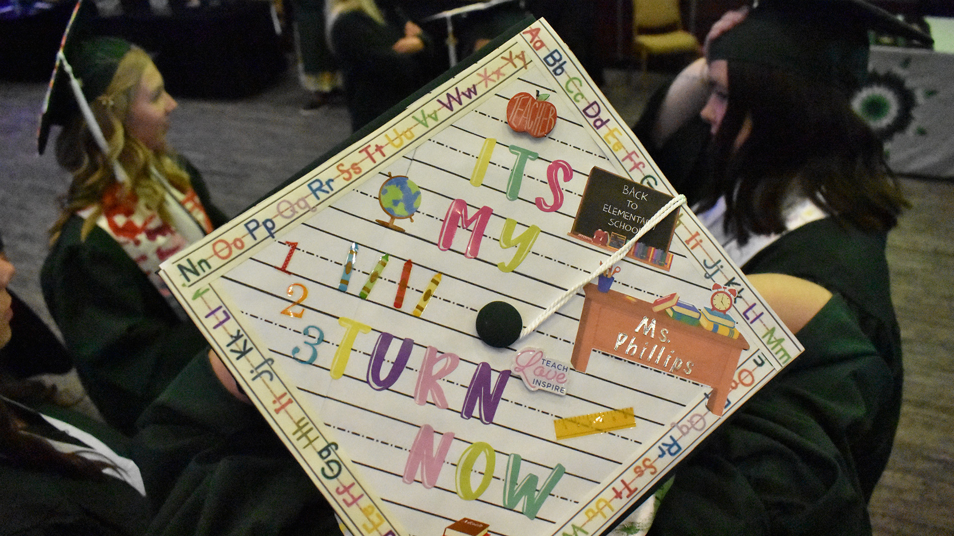 A decorated mortar board at BSU's 107th Commencement, May 8, 2026.