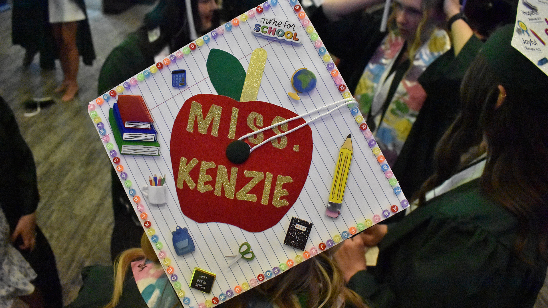 A decorated mortar board at BSU's 107th Commencement, May 8, 2026.