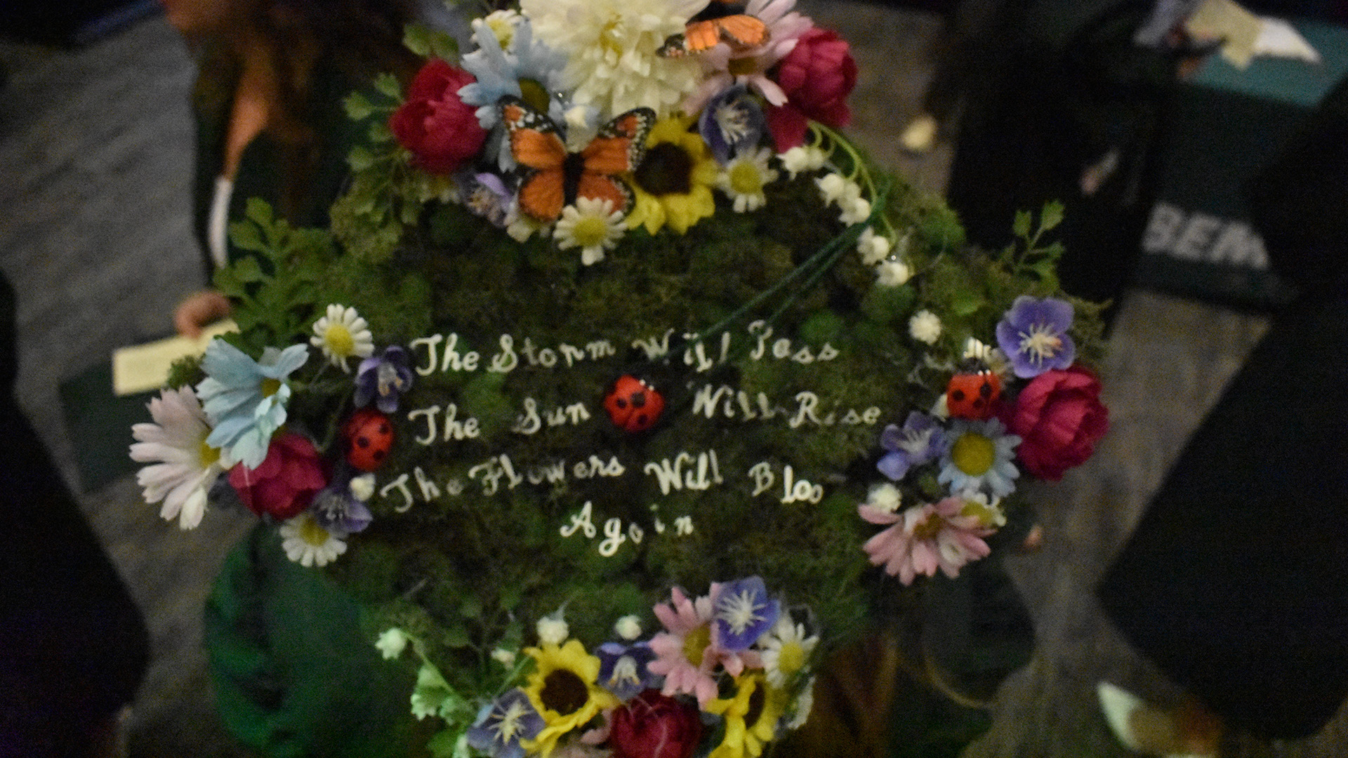 A decorated mortar board at BSU's 107th Commencement, May 8, 2026.