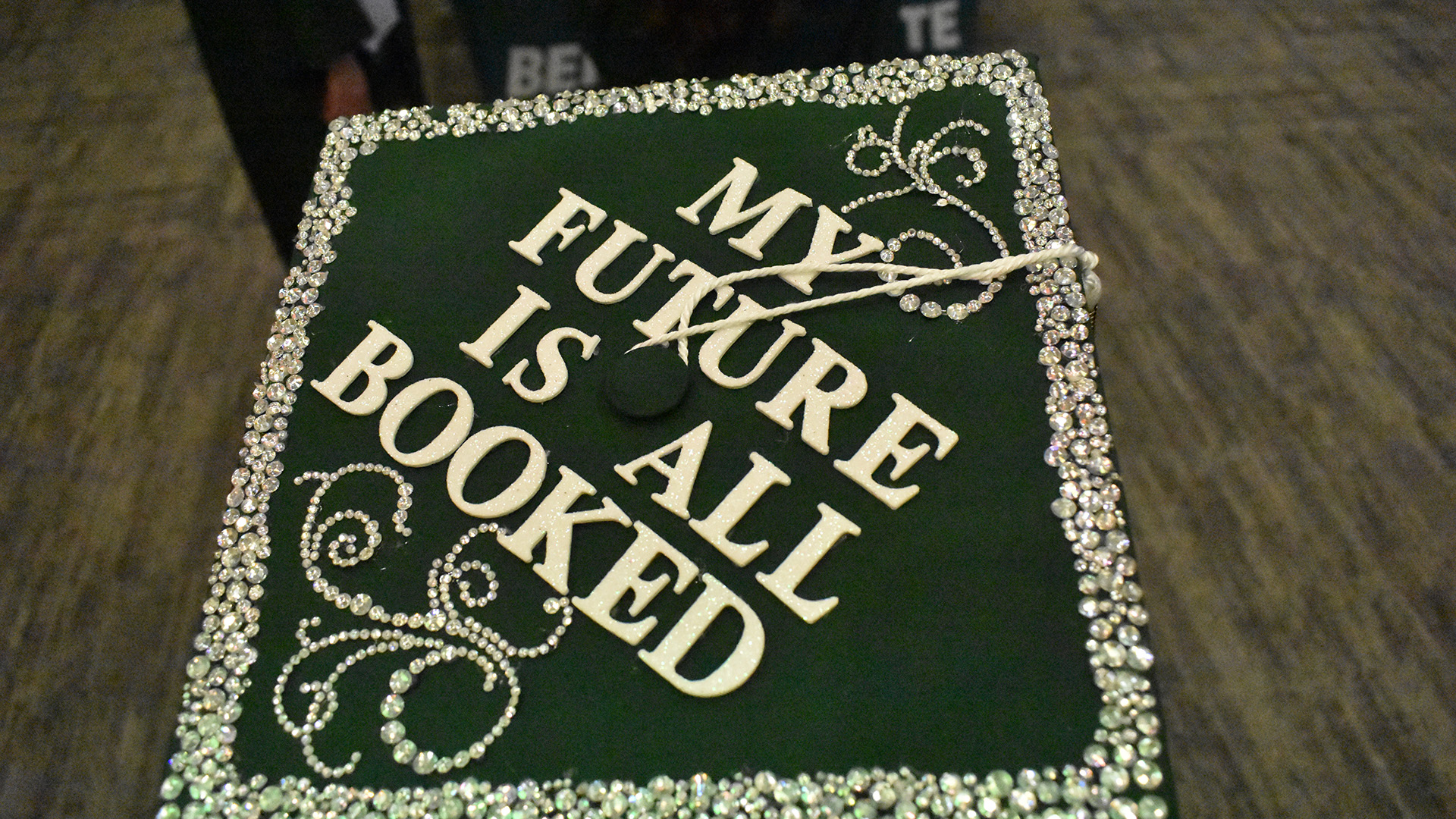 A decorated mortar board at BSU's 107th Commencement, May 8, 2026.
