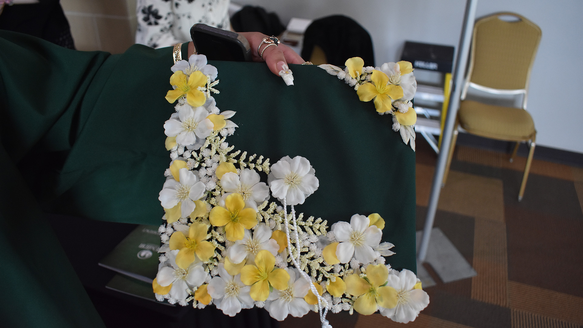 A decorated mortar board at BSU's 107th Commencement, May 8, 2026.