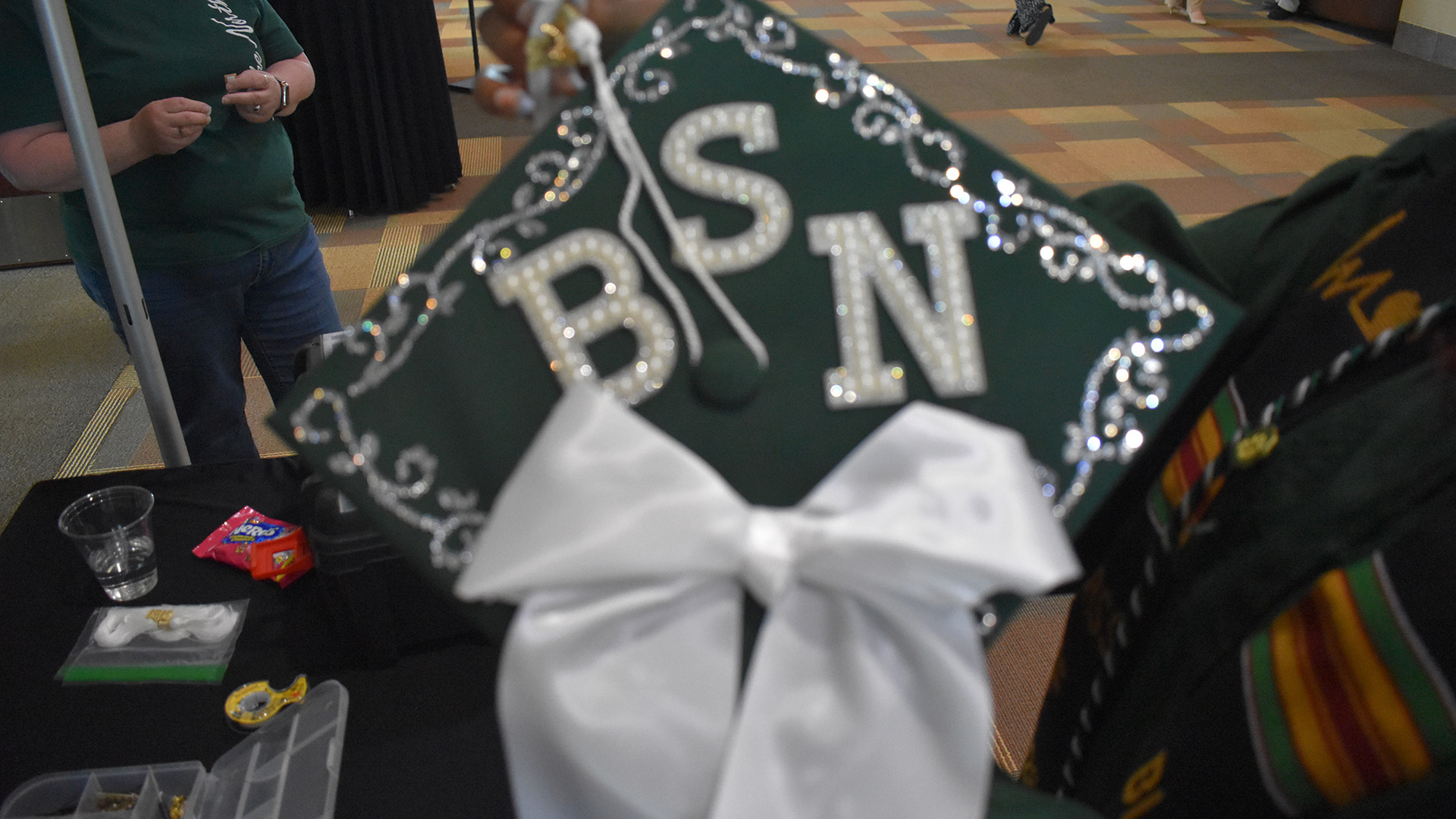 A decorated mortar board at BSU's 107th Commencement, May 8, 2026.