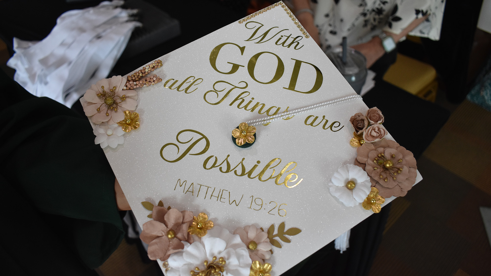 A decorated mortar board at BSU's 107th Commencement, May 8, 2026.