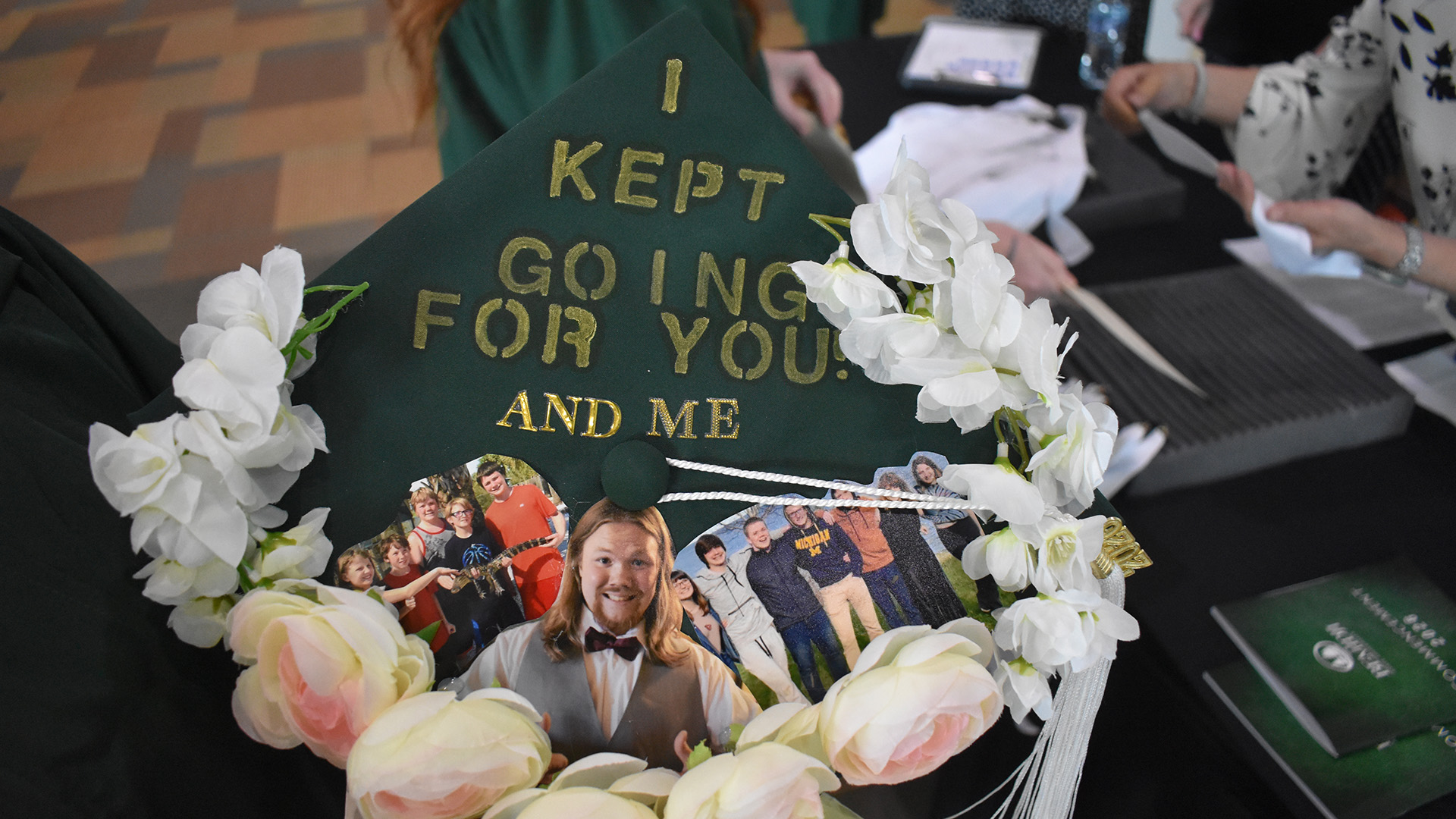 A decorated mortar board at BSU's 107th Commencement, May 8, 2026.