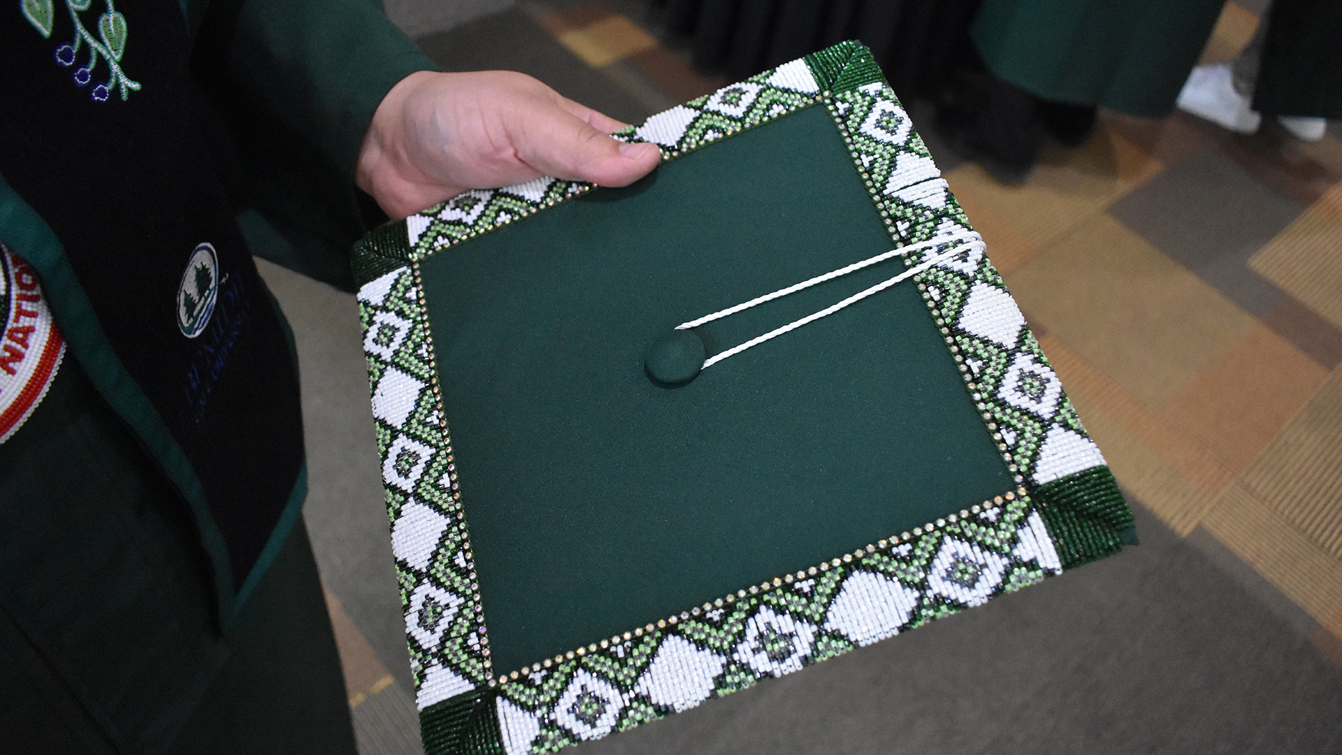 A decorated mortar board at BSU's 107th Commencement, May 8, 2026.