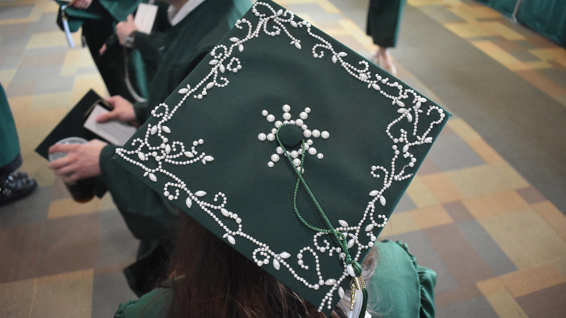 A decorated mortar board at BSU's 107th Commencement, May 8, 2026.