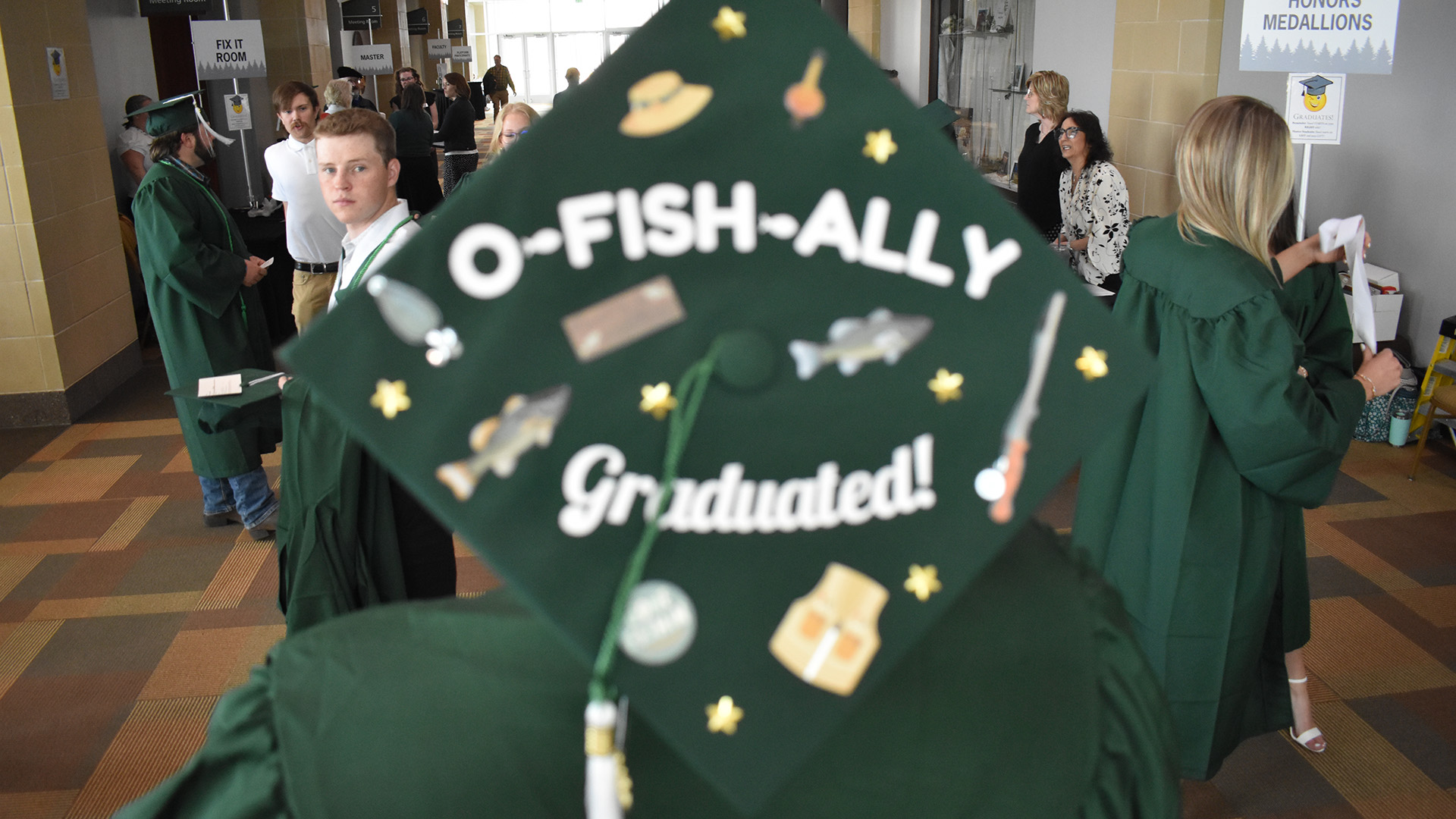A decorated mortar board at BSU's 107th Commencement, May 8, 2026.