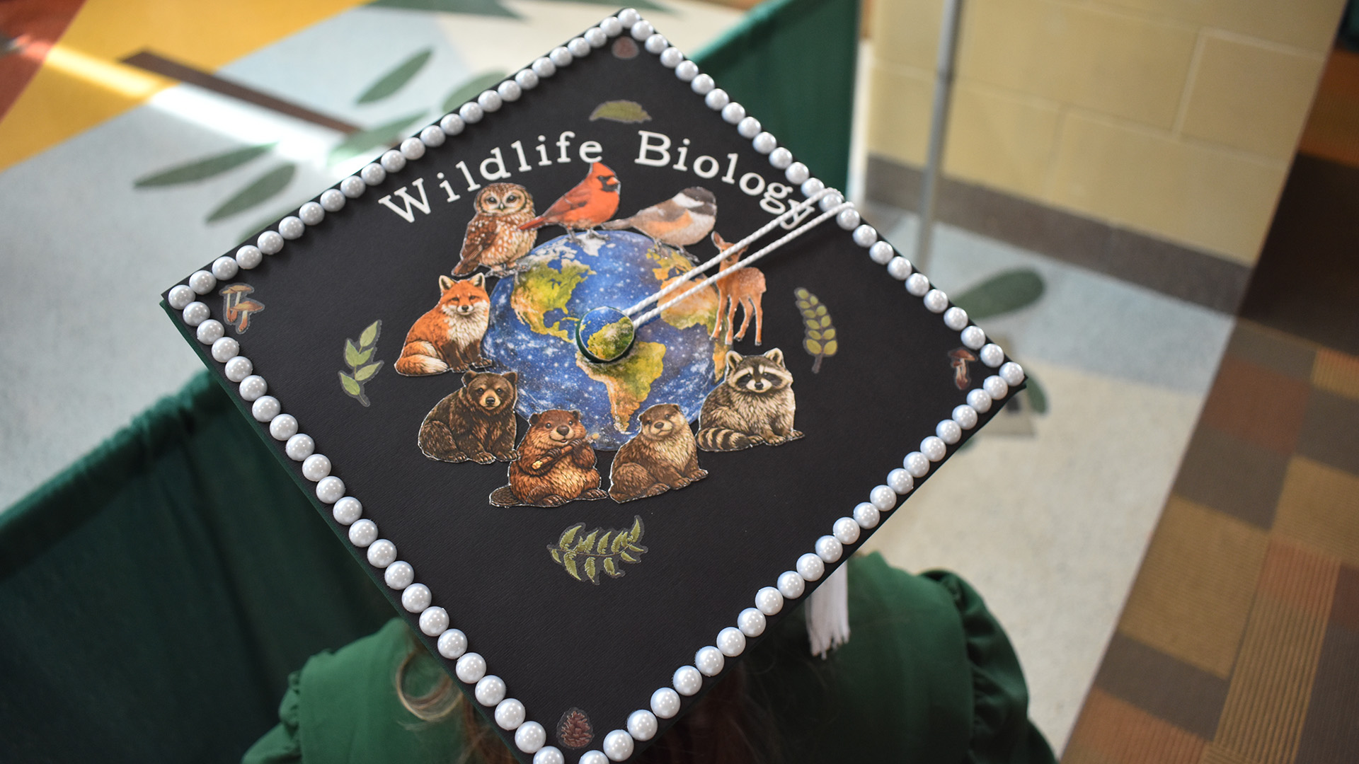 A decorated mortar board at BSU's 107th Commencement, May 8, 2026.