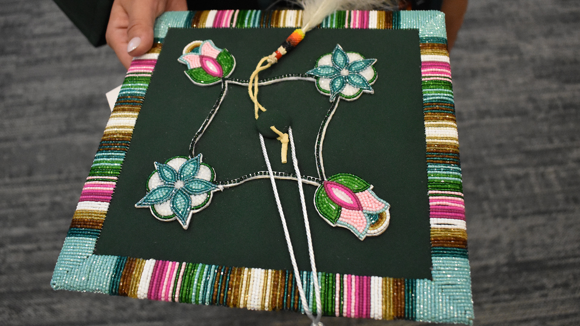 A decorated mortar board at BSU's 107th Commencement, May 8, 2026.