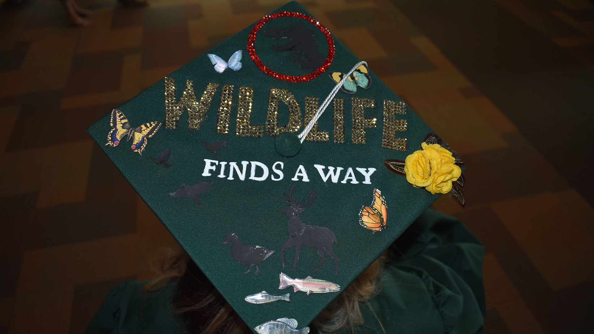 A decorated mortar board at BSU's 107th Commencement, May 8, 2026.