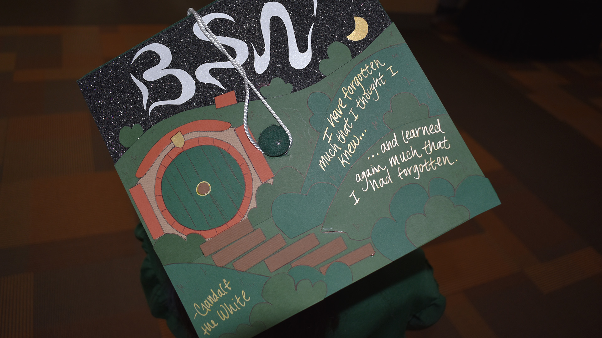 A decorated mortar board at BSU's 107th Commencement, May 8, 2026.