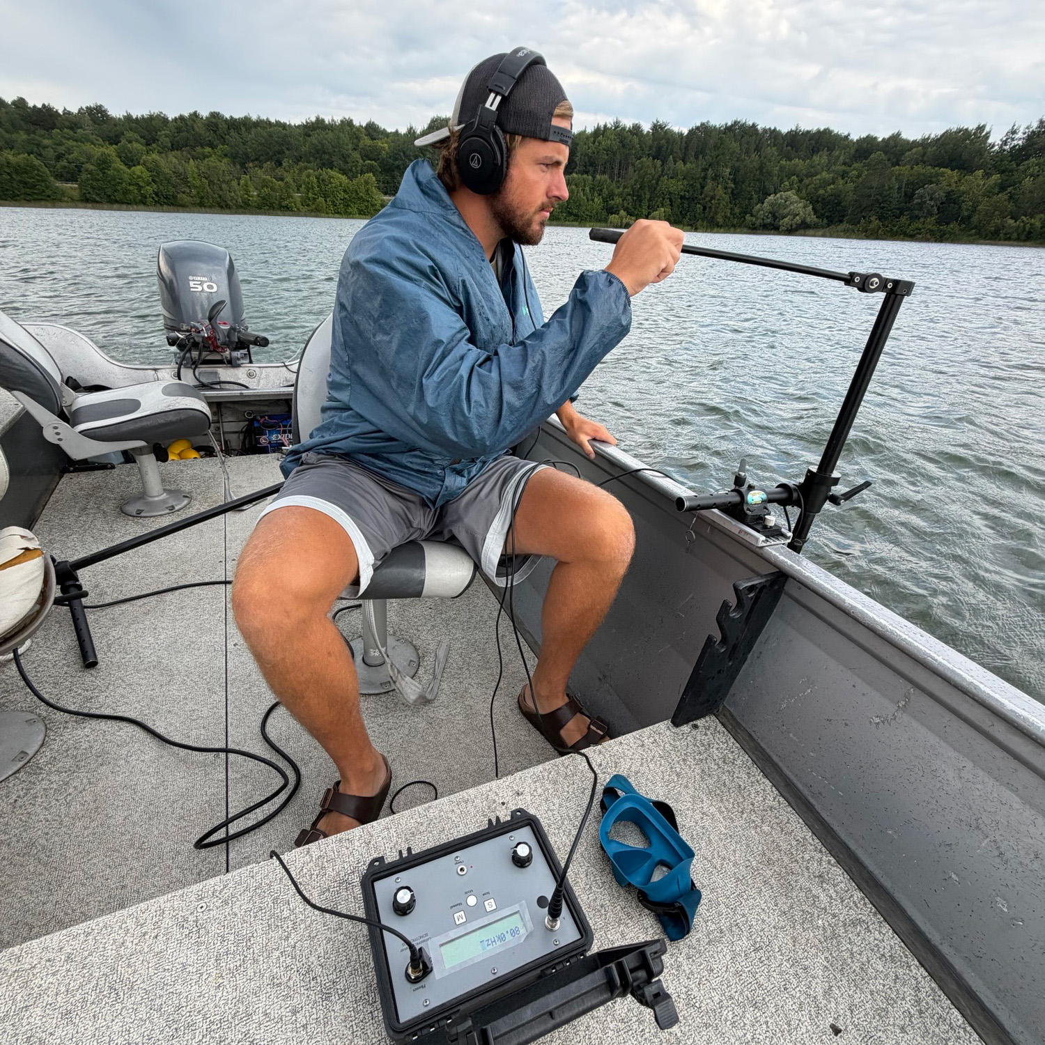 BSU researcher Jake Stauber searches for muskies on Leech Lake.