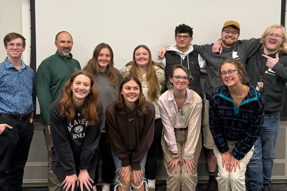 BSU's 2025-26 Noyce Scholars pose for a group photo with Dr. Todd Frauenholtz.