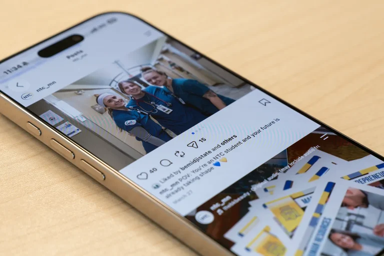 Cell phone with Instagram open to the NTC profile.