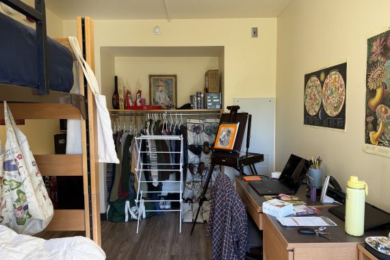 Linden room in a three-person suite view of the closet.