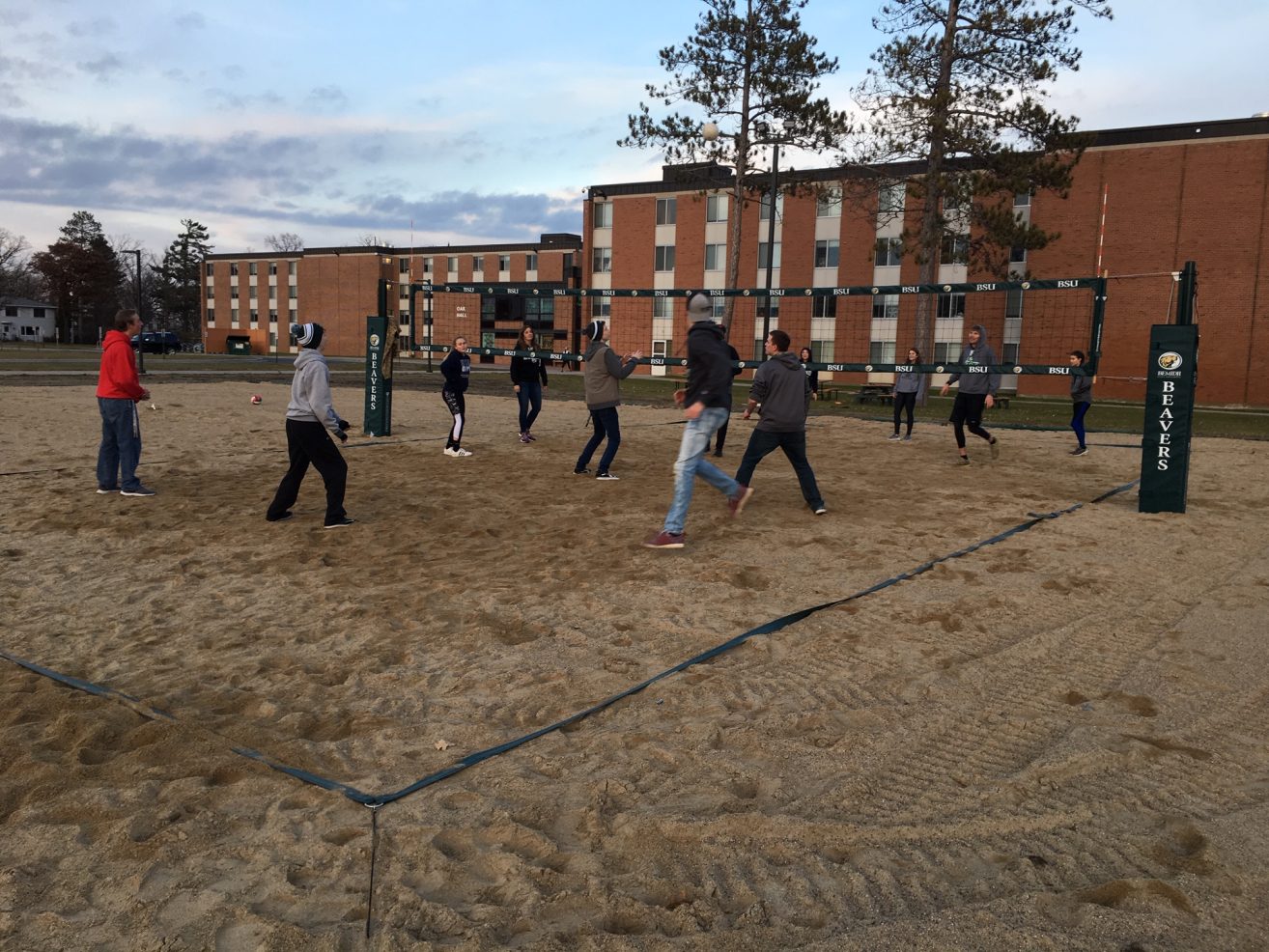 New volleyball courts outside of the BSU residence halls.